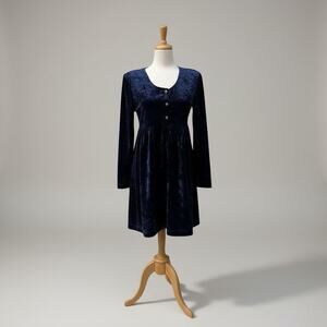 VTG All That Jazz Babydoll Mini Dress Sz S Blue Velvet Empire Waist Y2K Gothic